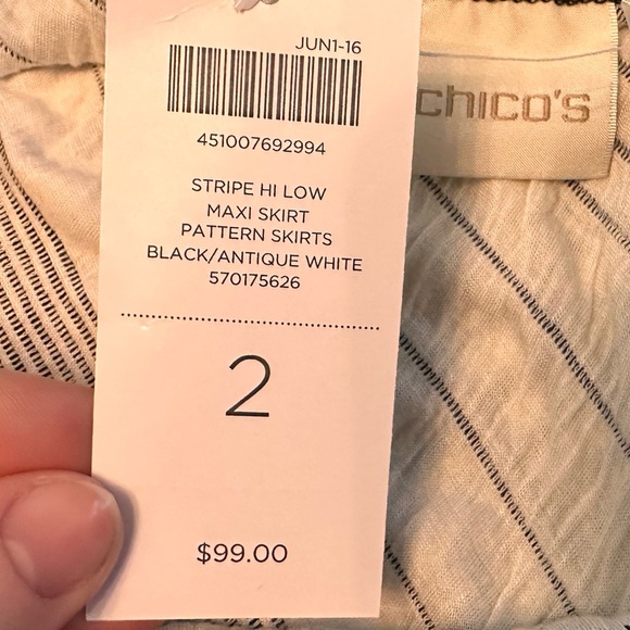Chico's STRIPE MAXI SKIRT Size 12 (2) Large Black White Textured Hi Low NWT 1711 - Picture 8 of 9